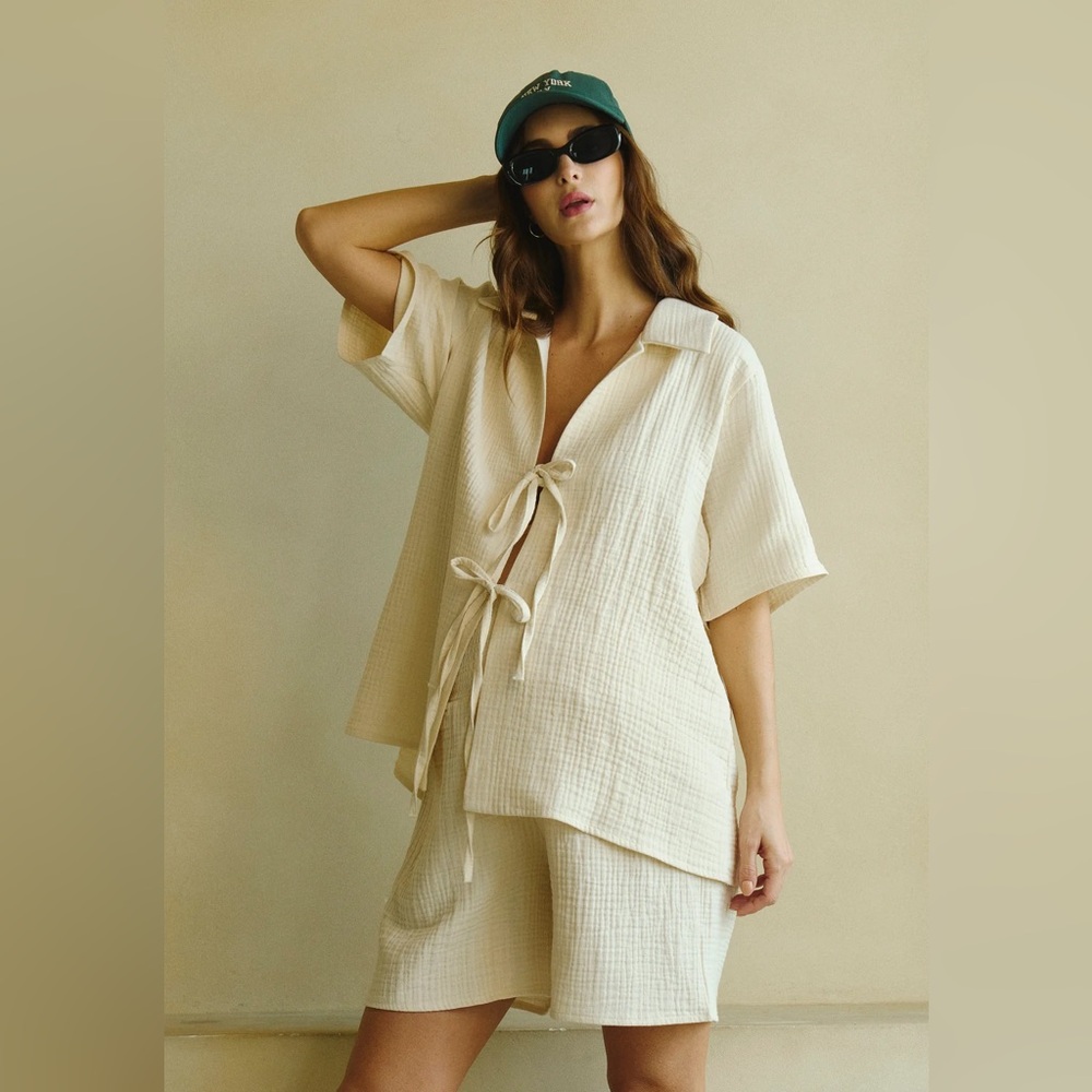 Nothing Fits But Triple Muslin Nursing Top & Shorts Set in Eggshell